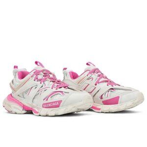 Balenciaga Women's Lace Up Track Sneakers White Fluo Pink EU37 542436